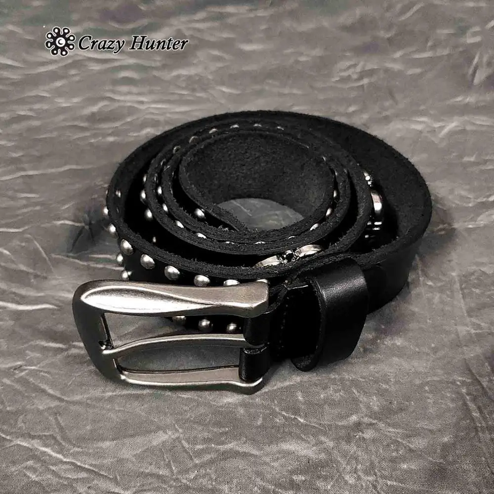 Мужской поясной ремень из натуральной коровьей кожи Байкерский Панк Рокер череп