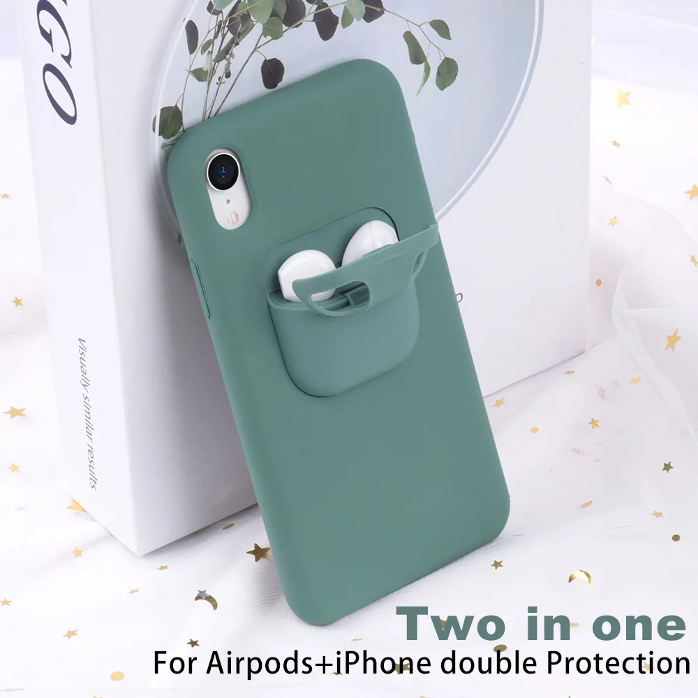2 в 1 чехол для телефона коробка хранения наушников s iPhone 11 Pro XS MAX XR X силиконовая