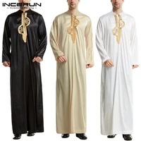 men muslim islamic kaftan arabic embroidery long sleeve stand collar robes vintage dubai caftan men jubba thobe s 5xl incerun