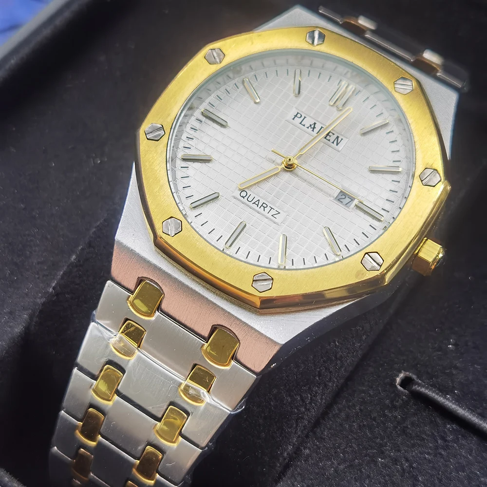 

Pladen Gold And Silver Watches Man Calendar Luminous Stainless Steel Young Style Fashion Quartz Men Watch Hiphop Dropshipping