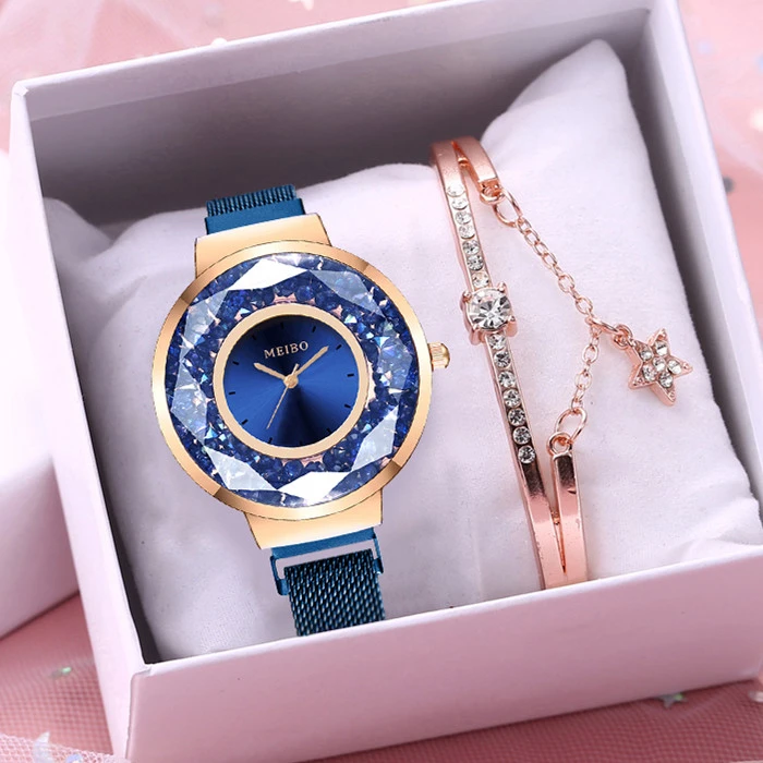 Часы женские кварцевые с магнитной пряжкой роскошные движущимся бриллиантом