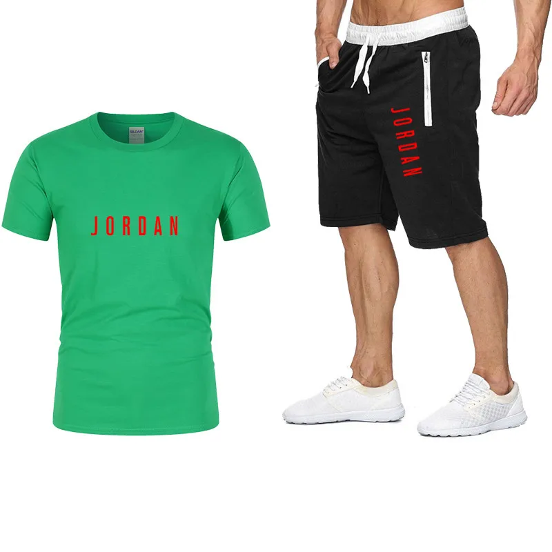 

Men's Short-Sleeved T-shirt Summer Handsome Casual Sports Suit Korean Version Of The Trend Of Pure Cotton T-Shirt Shorts Two-Pie