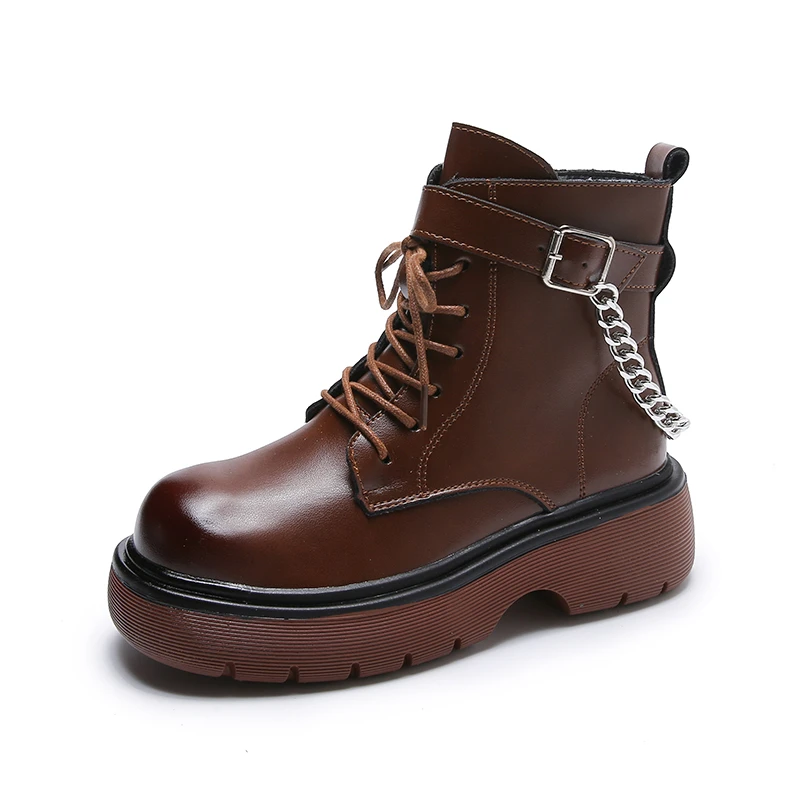 

Lacing Side Zipper Platform Women Ankle Boots Fashion Chain Decoration Solid Color Comfortable Winter Keep Warm Boots Women