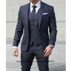 Мужские облегающие костюмы, Классический официальный деловой комплект из 3 предметов, мужской повседневный Свадебный блейзер для жениха, Terno Masculino (пиджак + жилет + брюки)