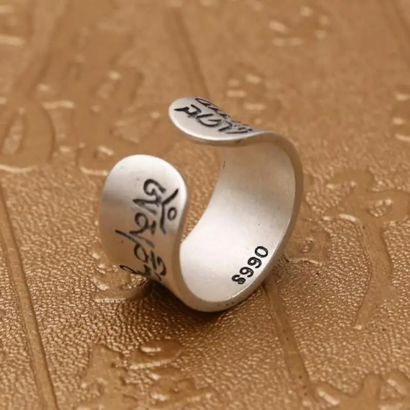 Настоящее 990 чистое серебро Тибетские буддийские мантровые кольца для мужчин и