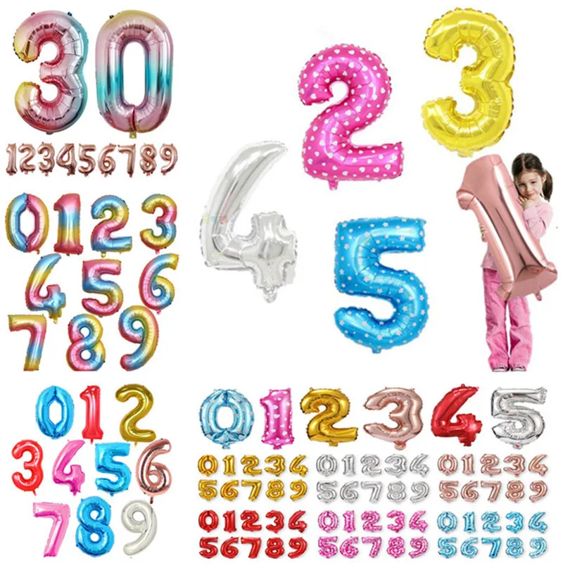 Большие розовые красные золотые шары в форме цифр 32 дюйма фигурки надувные