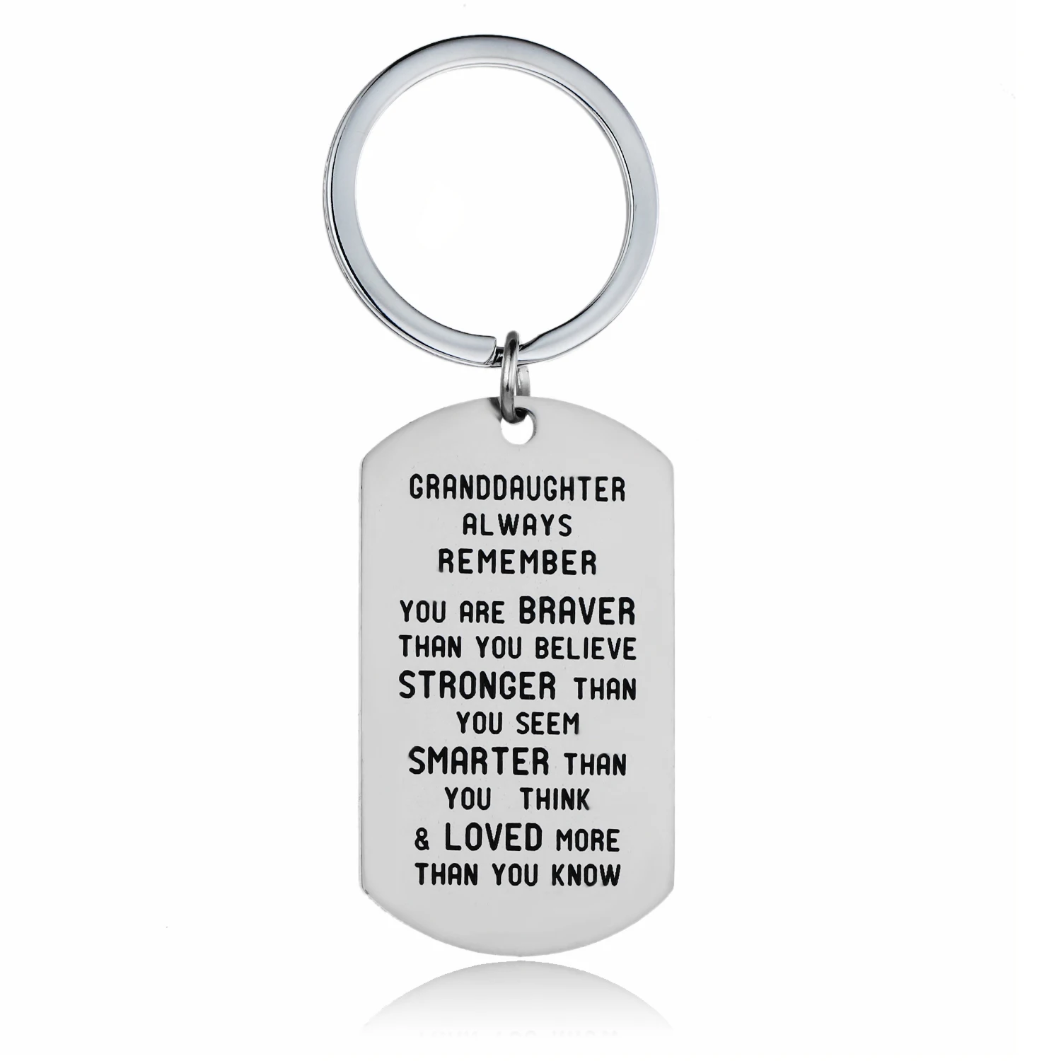 

12PC Granddaughter Always Remember You Are Braver Than You Believe Keyring Stainless Steel Dog Tag Pendant Keychain Inspire Gift