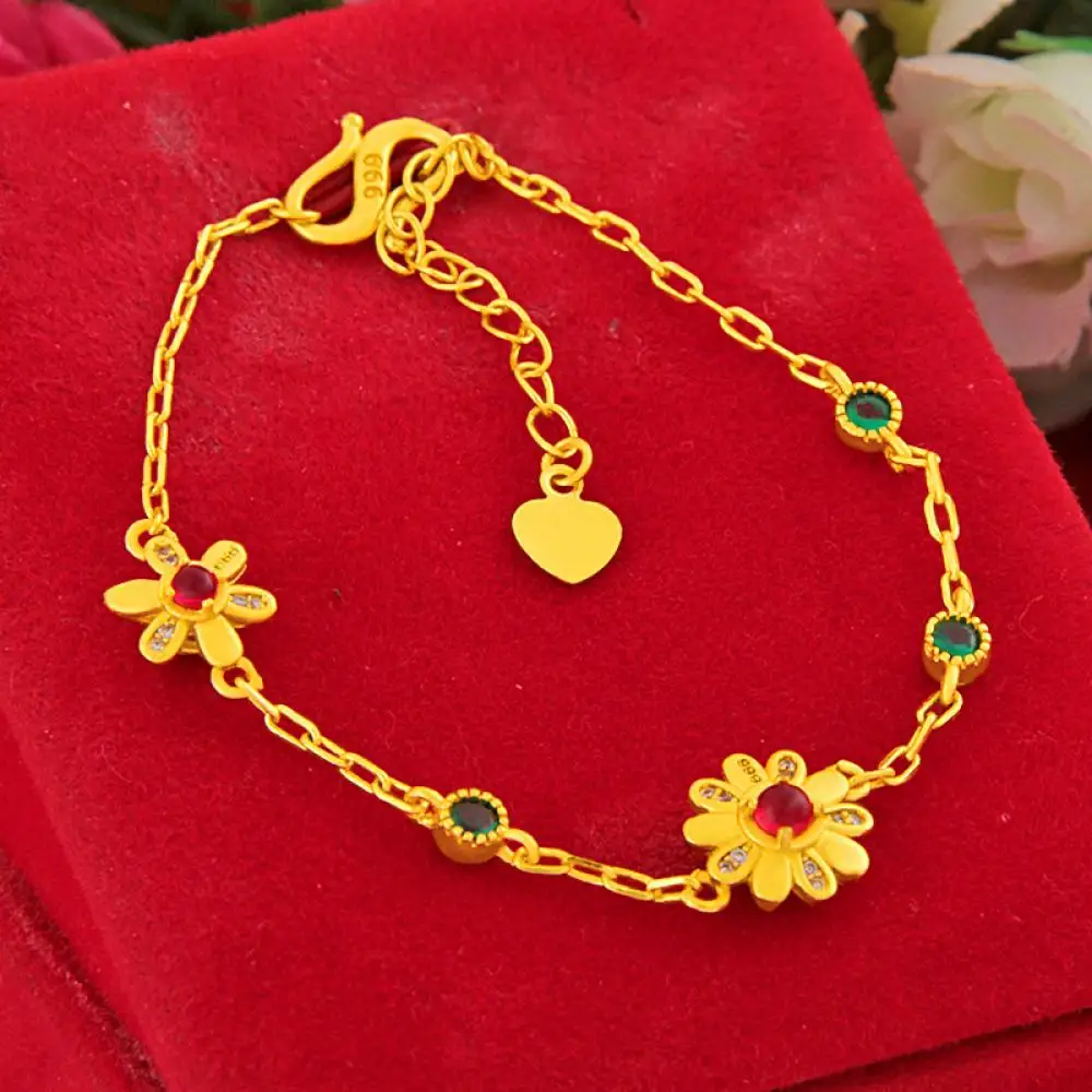 

HOYON Pure Gold Coating Bracelet 24k Bridal Jewelry Original Gem Charms Flower Pendant Bangles Women's Wedding Anniversary Gifts