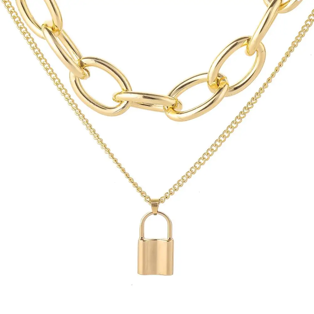 2020 Дизайн Модный двухслойный замок подвеска цепочка из сплава многослойное