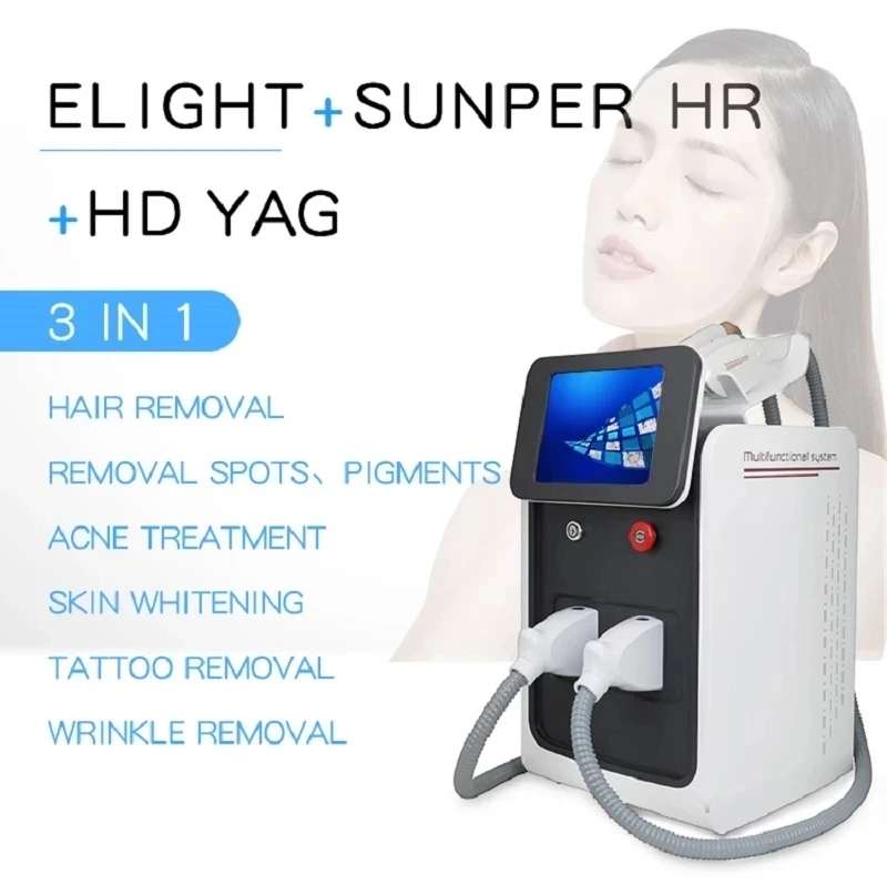 

sale 3 in1 E-light IPL RF Nd Yag Laser Multifunction Tattoo Removal Machine Permanent Laser Hair Removal Beauty Equipment