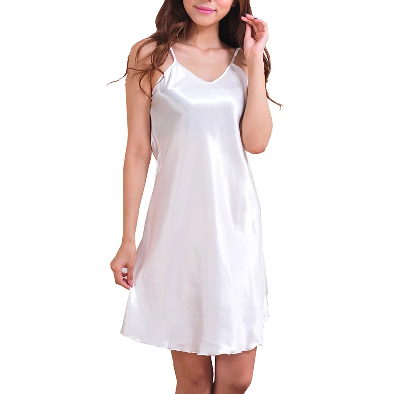 Женские ночные рубашки сексуальная ночная сорочка шелковая Однотонная