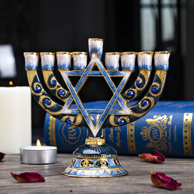 H &amp D 9 ветка Маген Давид Менора ручная роспись подсвечник коллекция для Hanukkah Shabbat