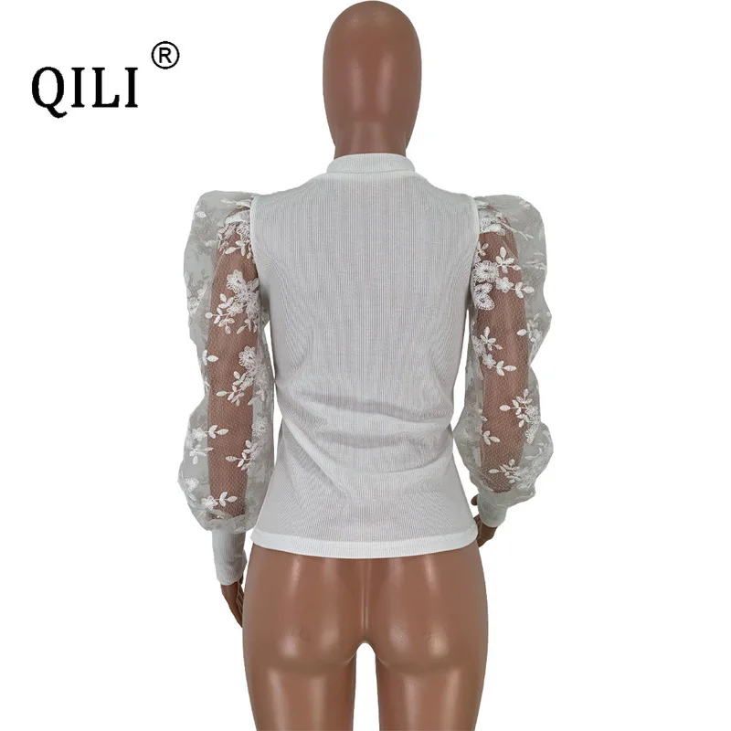 

QILI Women Lantern Sleeve Top O Neck Long Sleeve Top 2020 Spring Clothes Female