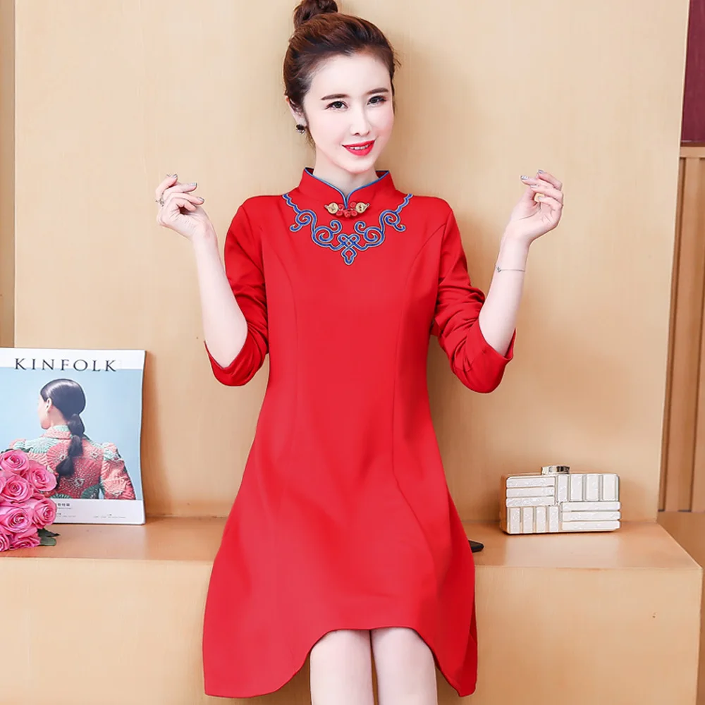 2020 модное подиумное китайское стильное платье Ципао современный дизайн вышивка