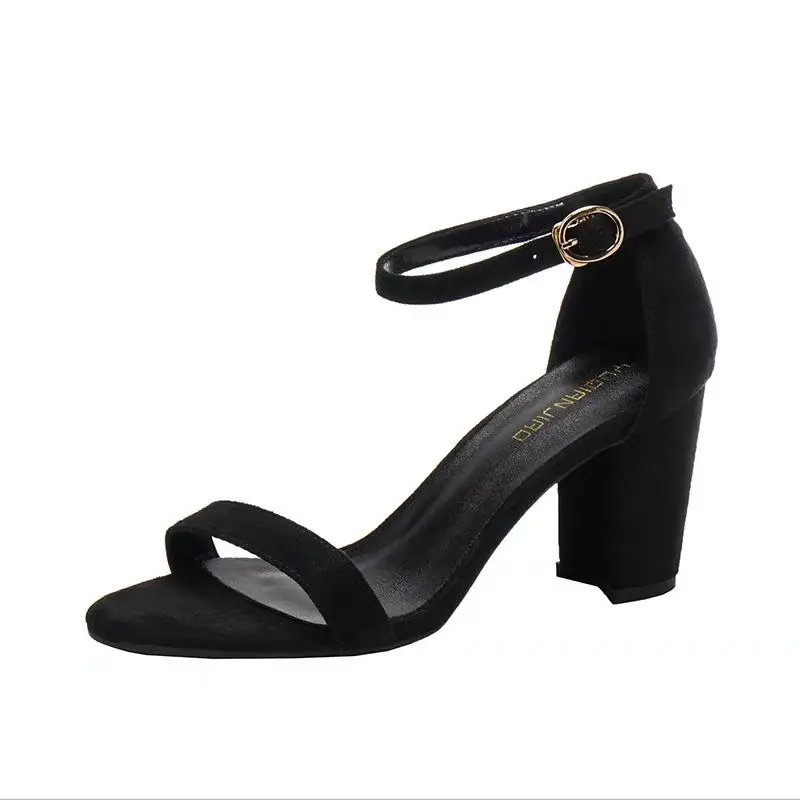 

Sandals women's 2020 new Korean summer versatile suede leather thick heel shoes sexy one word with fashionable high heel women's