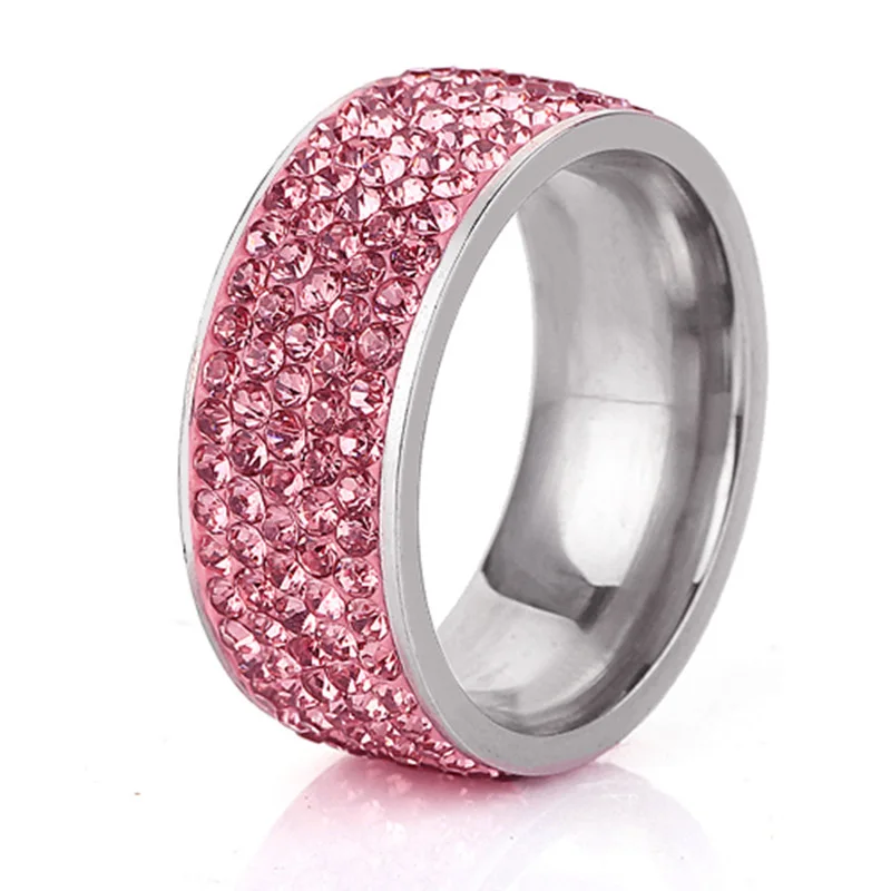 

European And American Simple Fashion Ladies Ring Stainless Steel Titanium Steel Inlaid Three-color Full Rhinestone Ring