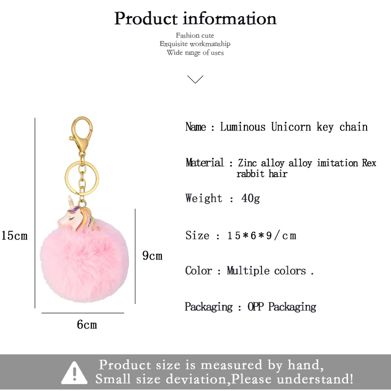 

Alloy Luminous Unicorn Heart Shape Pompon Keychain Fluffy pompom Key chain Gifts Faux Rabbit Fur Ball Car Handbag Key Ring
