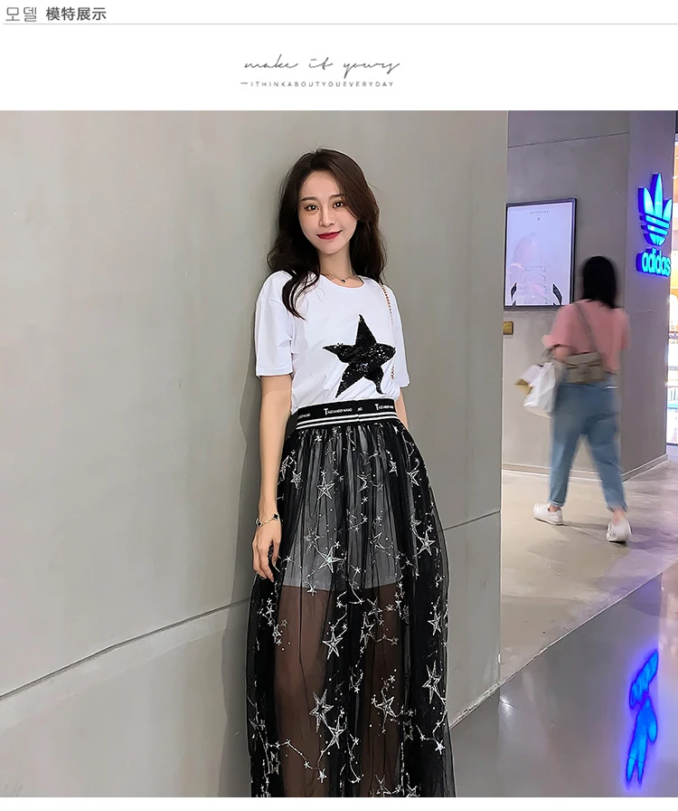 Новинка 2020 весенне летние модные женские комплекты пентаграмма блестки футболка