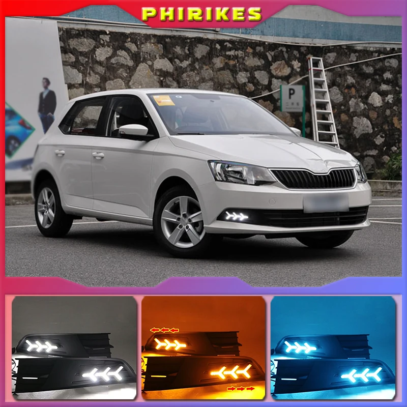 

1 пара для SKODA Fabia 2015-2017 12 В ABS светодиодный ные DRL дневные ходовые огни противотуманная фара чехол для стайлинга автомобиля