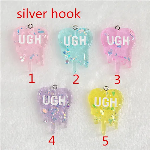 silver hook 10 шт 26*35 плоская задняя Смола Блеск кабошоны UH кулон части декодер чехол для телефона - Цвет: silver hook