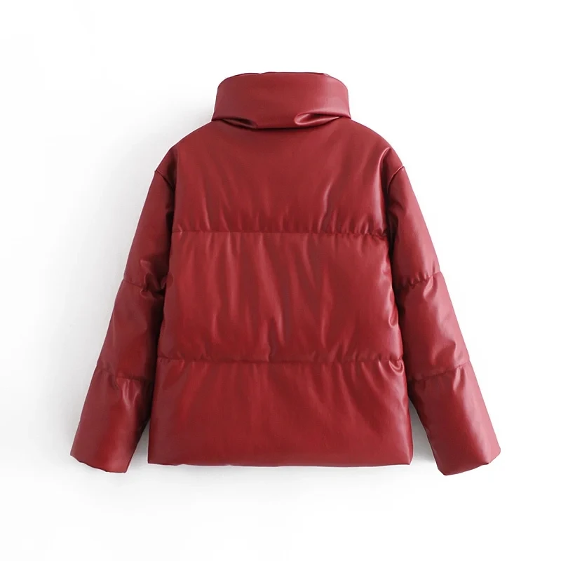 Woman Jacket Manteau Femme Hiver Autumn And Winter ZA 2020 Faux Leather Windproof Warm Short Fashion Casual Button High Collar