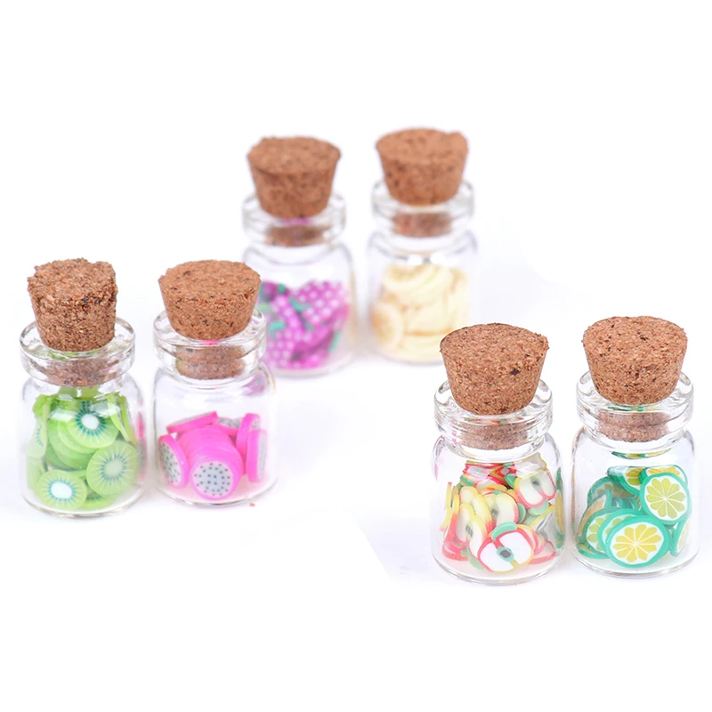 1 шт Мини Поддельные фрукты ломтик стеклянная бутылка может W \ пробковая кукла