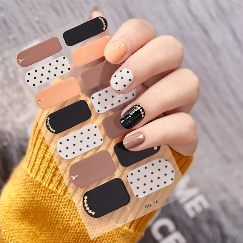 Наклейки для ногтей в горошек 14 наконечников полностью закрывающие модные