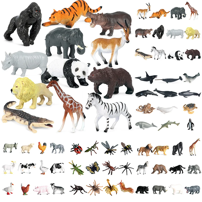 12pcs Simulation Wild Animals Lion Insect Farm Poultry Figurine Plastic Models Action Figures Educational toys for children Gift