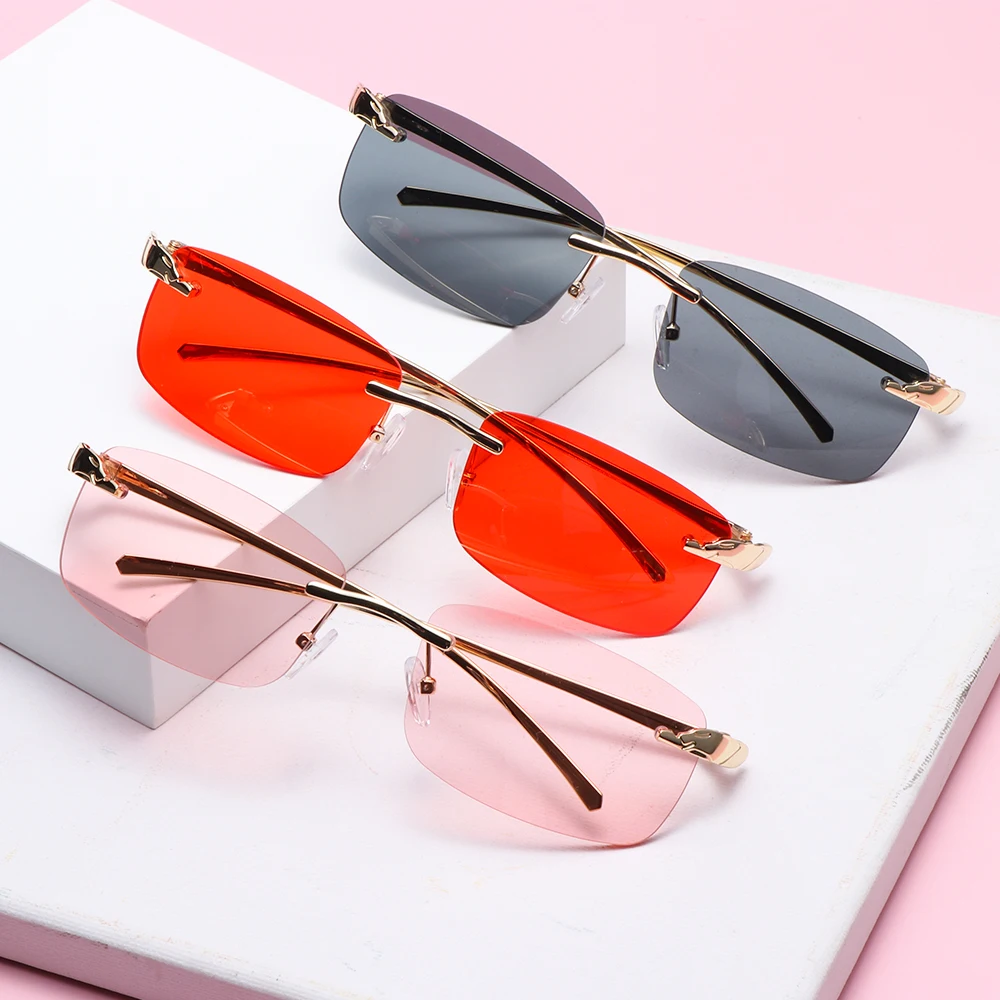 Retro Rechteck Herz Cut Randlose Sonnenbrille Designer Getönt Objektiv Brillen
