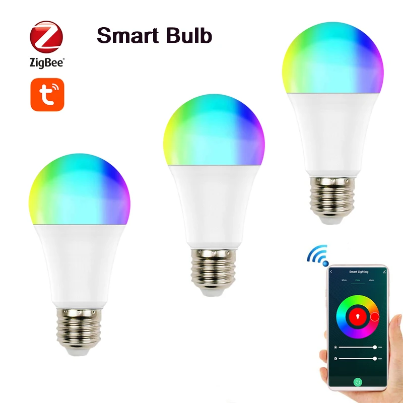 

1/2/3pc Tuya Smart Lamp E27 Light Bulb RGBCW Zigbee Smart Bulb AC100-240V 2700-6500K Remote Control Timer For Alexa Google Home