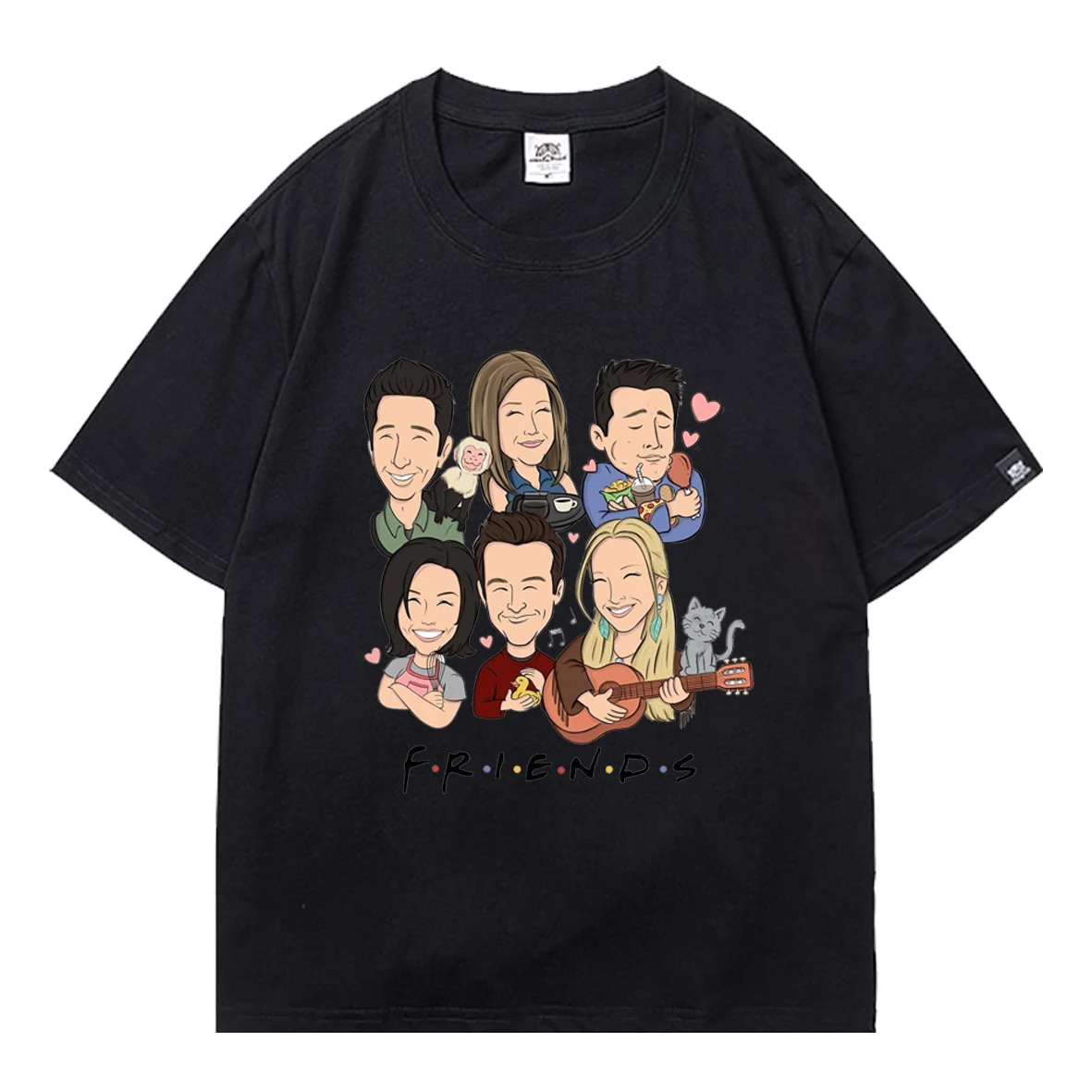 

Friends 2021 Summer Hot Sale Children's Clothing New Boys Loose Half Sleeve Short Sleeve Black T-shirt Cartoon Comic Clothes