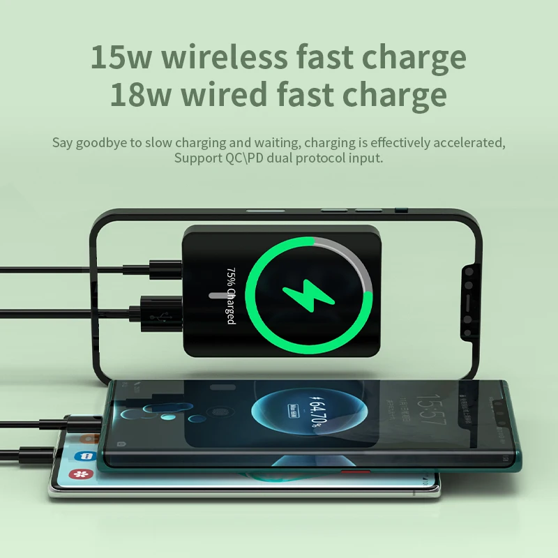 

15W Fast Magnetic Wireless Portable Charger For Magsafe Charger 5000mah Power Bank For iphone 12 Samsung Mobile External Battery