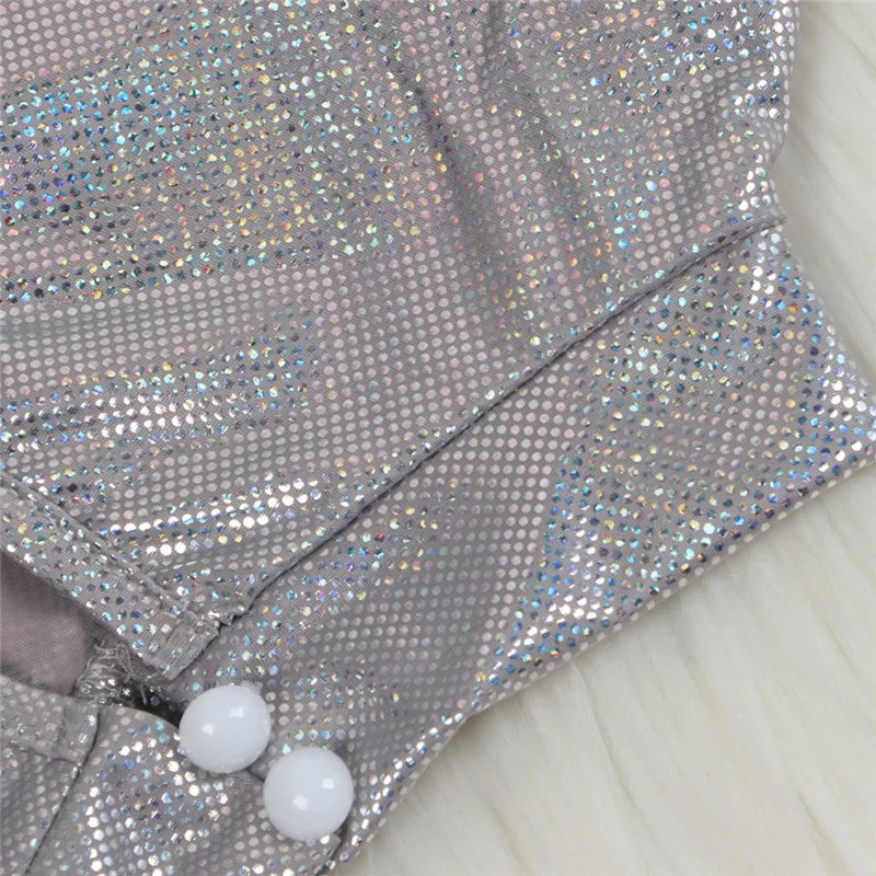 Блестящая голографическая Лазерная двухкомпонентная водолазка без рукавов топы