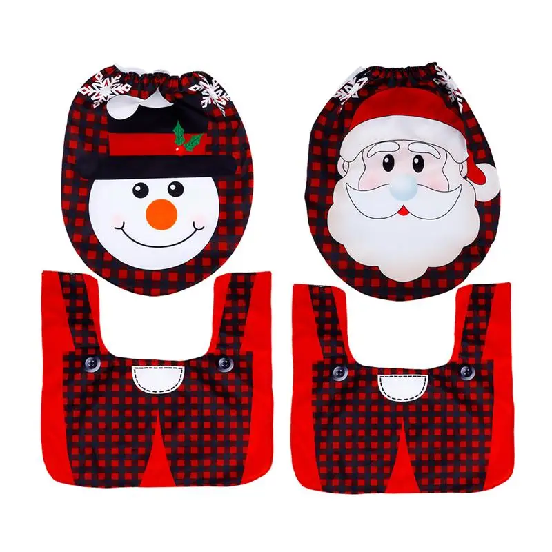 

2 Sets of Toilet Seat Cover Christmas Patterns Toilet Floor Mat Toilet Protector