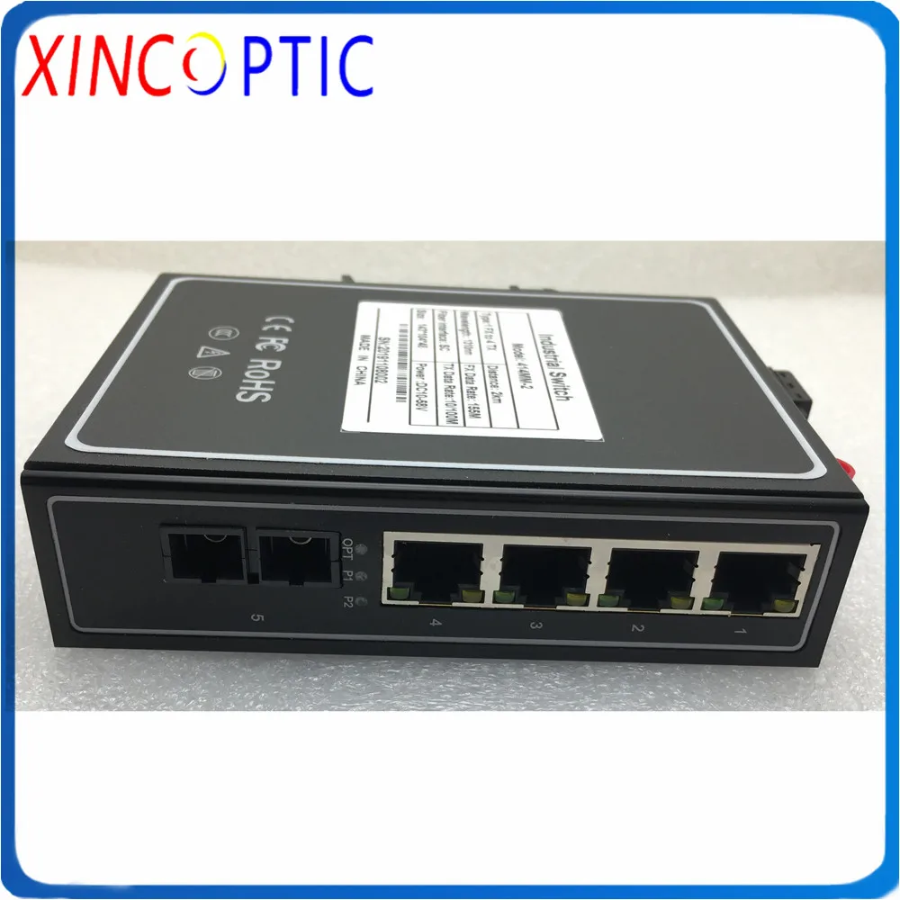 4POE IEEE802.3af/at + 1 одно волокно SM 1310 нм 20 км SC 100 м промышленный PoE