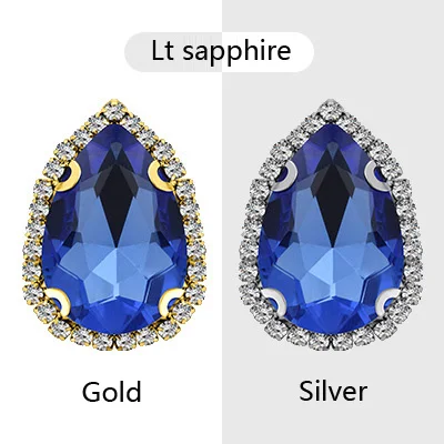 lt sapphire Стразы с каплевидными камешками 10x14 мм, разноцветные блестящие кристаллы, стеклянные камни, отделка без горячей фиксации, пришивные стразы для одежды - Цвет: lt sapphire