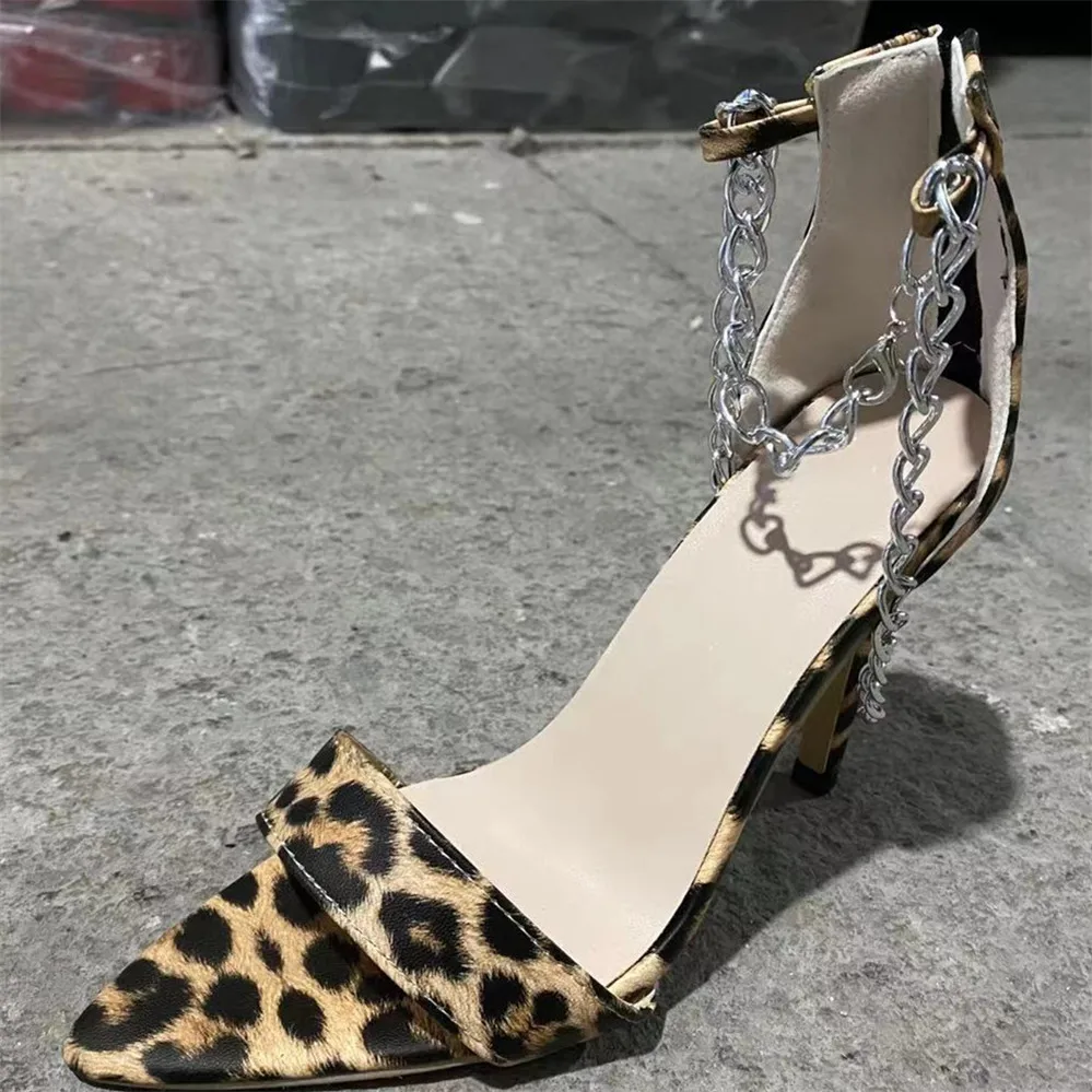 

2021 Summer New Style Plus Size 43 Women Sandals Stiletto Pointed High Heels Women Leopard Print Women Sandals