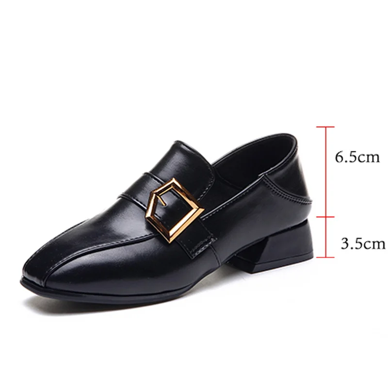 

Slip On Shoes Pumps Women Shoes Woman Metal Buckle Pu Leather Casual Shoes Female Square Toe Med Heels Leisure Ladies Shoes