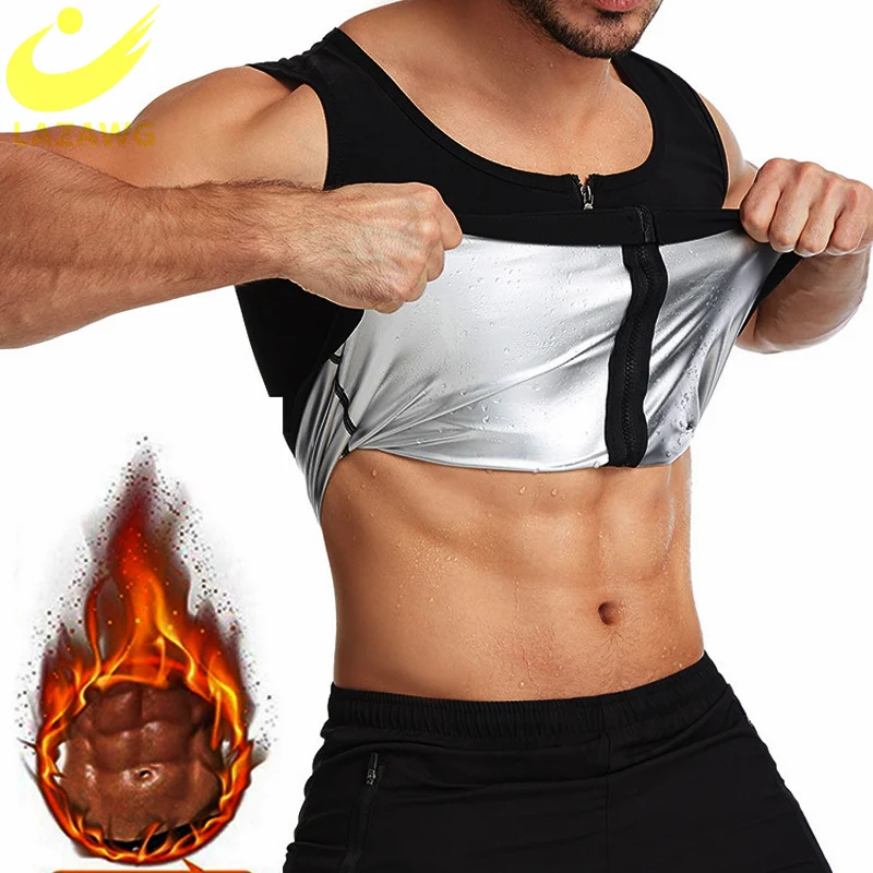 

LAZAWG Mens Sauna Sweat Suits Body Shaper Slimming Underwear Gym Waist Trainer Corsets Fitness Vest Fat Burner Corset Shirt