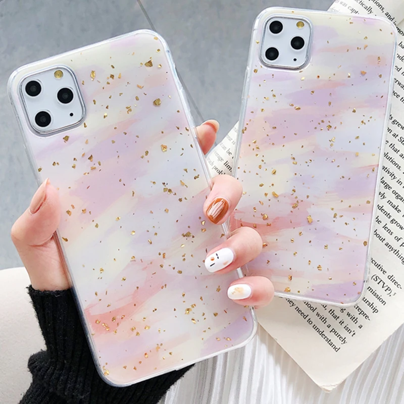 Эпоксидный защитный чехол для iPhone 11 Pro Max X XS Золотая фольга акварельный XR 6 6S 7 8