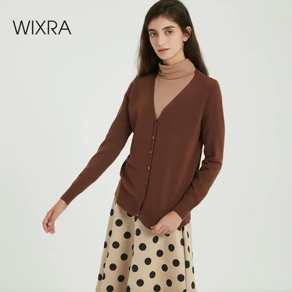 Женский вязаный кардиган Wixra повседневный тонкий свитер с v образным вырезом и