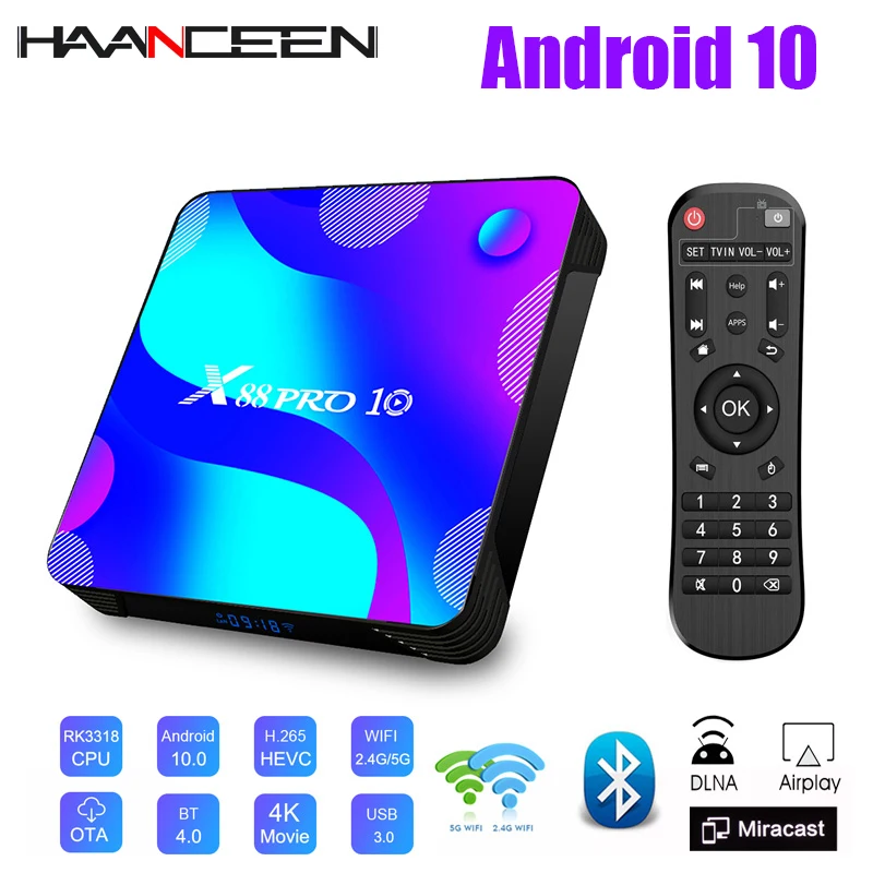 ТВ-приставка Android 10 X88 Pro Wifi медиаплеер 4K H.265/H.264 3D 1080P RK3318 четырехъядерный 64 бит X88Pro