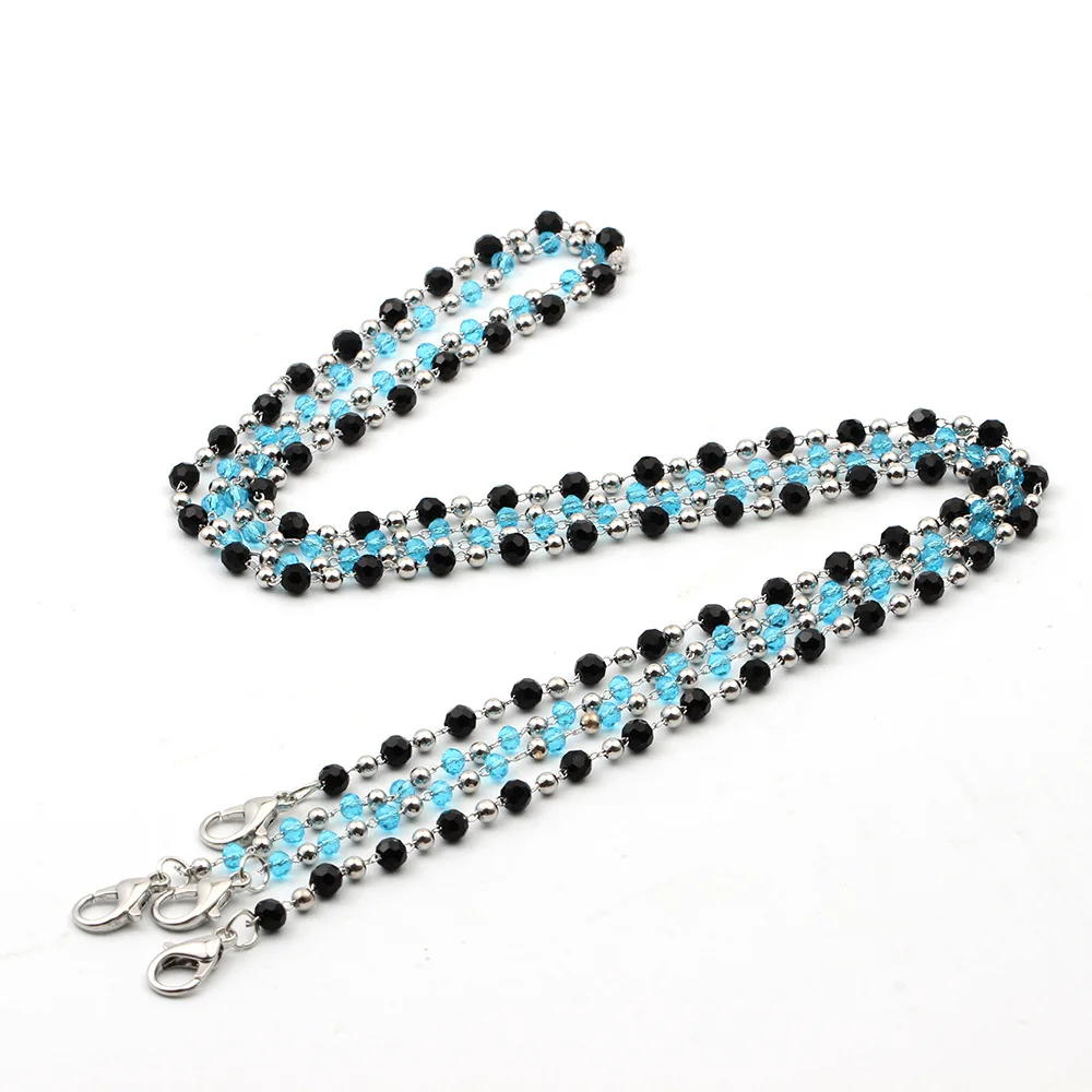 

N5684 ZWPON Black Glass Beaded Mask Chain Necklace for Women Silver Color Mini Ball Beads Long Necklace Jewelry Wholesale