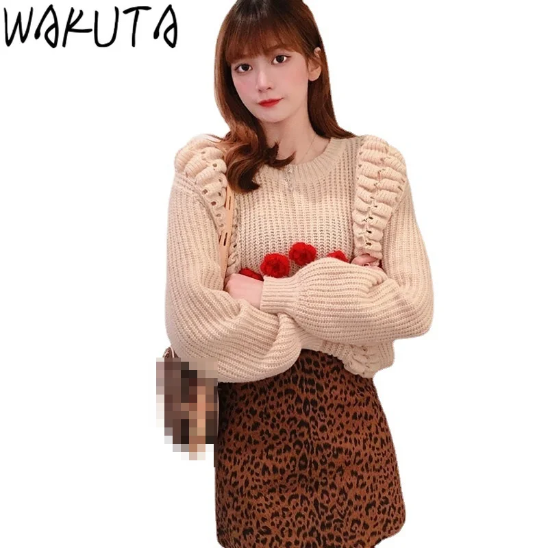 WAKUTA Floral Sweater 2021 New Japanese Fashion Elegant Sweet Design Knit Pullover Autumn Winter Girls Gentle Loose Jumper Daily | Женская