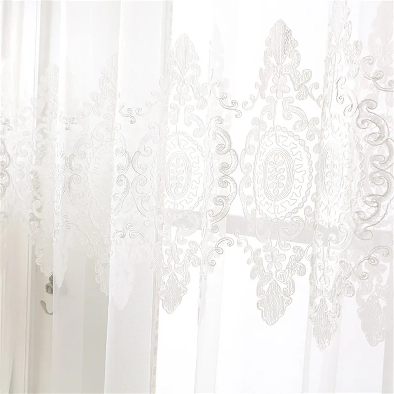 

European Luxury Rope Embroidery Yarn Curtains for Living Room White Modern Geometric Sheer Tulle Voile for Bedroom X-HM120#30