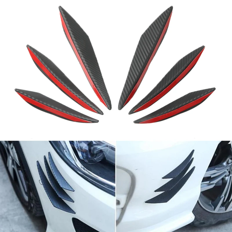 Фото 6Pcs/set Universal Car Spoiler Canards Fit Black Carbon Front Bumper Lip Splitter Fin Air Flying Spoiler Auto Body Kit Accessory №1