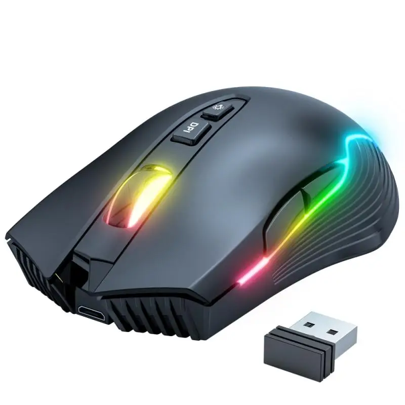 

Эргономичная игровая мышь, 7 клавиш, RGB светодиодный Светка, 2,4 ГГц, USB, оптическая, для ноутбука, портативная, игровая мышь, перезаряжаемая бес...