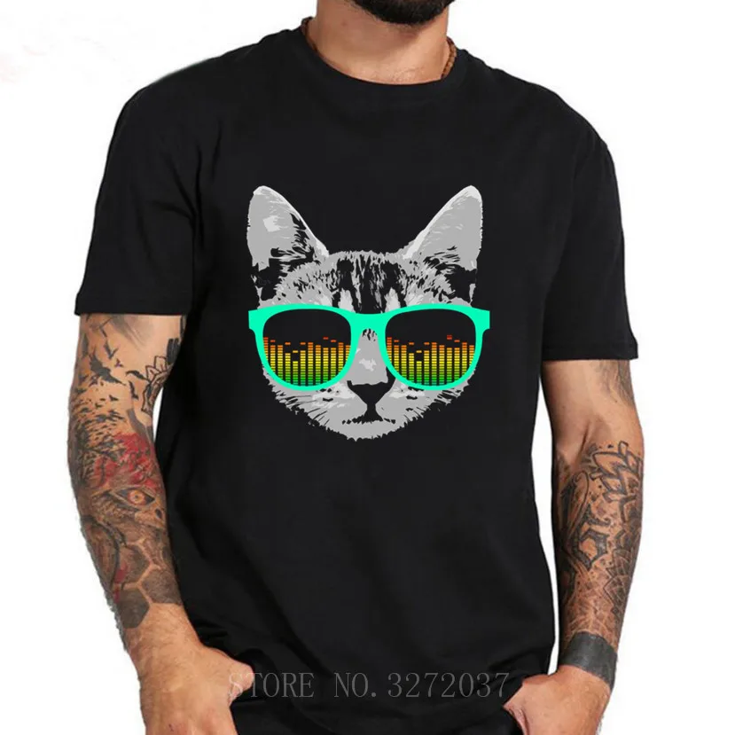 Футболка с изображением музыкального кота и очков новинка 2019 Молодежные