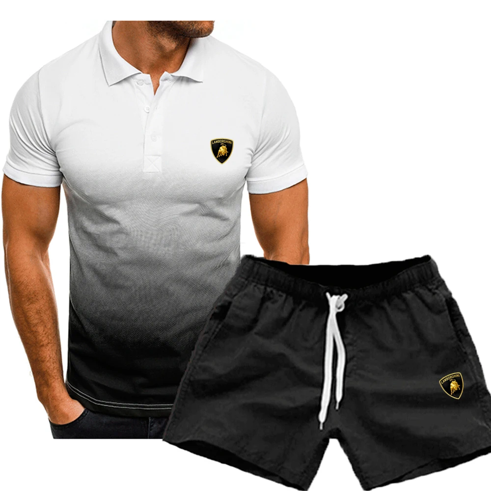

2021 Men's Polo Shirt Suit Polo New LOGO Fashion Print Summer Lapel 3D Gradient Street Casual Beach Sports Men's Suit S-5X