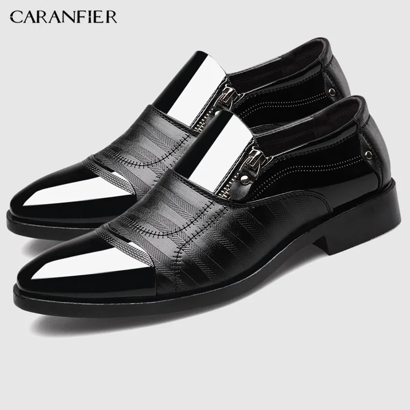 1Pair Black CARANFIER/2 пары итальянских черных официальных туфель; мужские лоферы; свадебные модельные туфли; Туфли-оксфорды из лакированной кожи; мужские кожаные туфли - Цвет: 1Pair Black